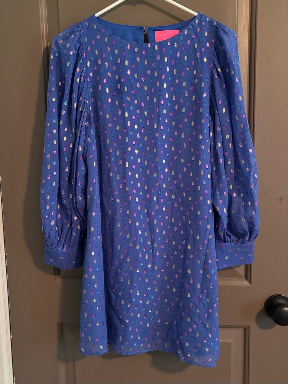 Lilly Pulitzer Navy Shift Dress with Multicolor Metallic Dots
